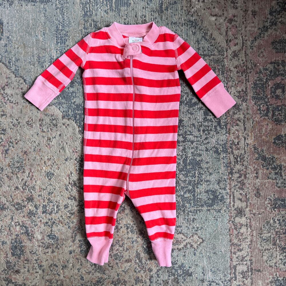 Hanna Andersson Baby Striped Sleeper Pink Red Holiday 0-3 months